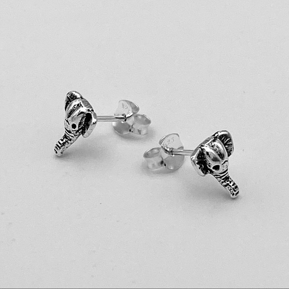 Silver Elephant Head Earrings, Elephant Earrings - Picture 5 of 6